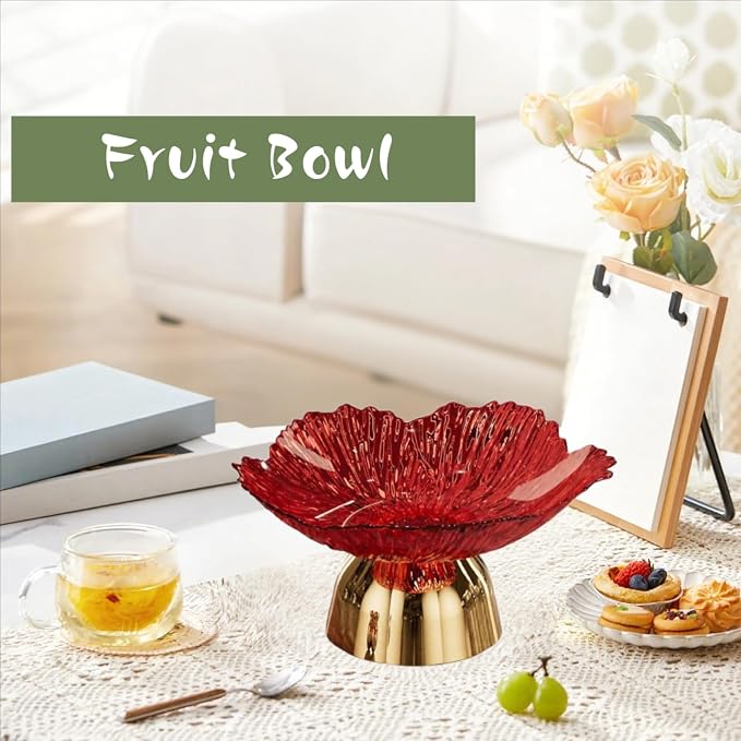 Decorative Pedestal Bowl Dish Holder Dessert Display Stand Decor Fruit Basket Serving Tray for Drawing Room Housewarming Gift, A Red