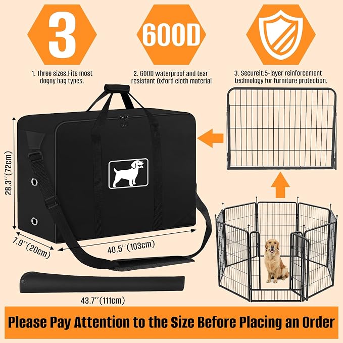 Dog Playpen Storage Bag Fits 40" H 8 Panels and 9 Stakes,600D Oxford Fabric | Dog Fence Travel Bag for Foldable Exercise Pet Playpen, with Shoulder, Waterproof Tear Resistant , Designed for RV Trips