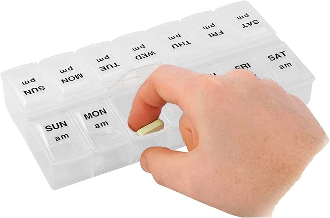 Apex Twice-A-Day Economy Weekly Pill Organizer, Weekly Pill Organizer, 2 Times a Day, Easy-Open, See-Through Lids, Organize Medication or Vitamins by AM, PM or Morning and Bedtime, Clear