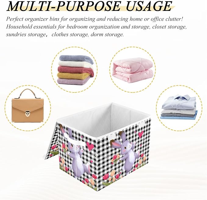 Love Rabbit Fabric Storage Bins with Lid Closet Bedroom 40L Storage Basket | Foldable & Stackable, Flip Top Dust Guard, Reinforced Handles, Home & Bedroom, Clothes & Toys, Rabbit Print Basket