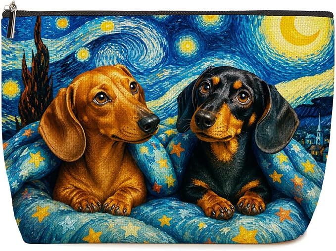 Starry Sky Dachshund Makeup Bag Cute Dog Cosmetic Bag Gifts for Women | Durable Travel Organizer Pouch for Women, Outdoor Portable Toiletry Bag, Christmas Birthday Gift for Mom Friend, Dog lovers