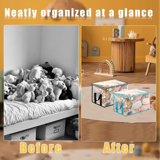 4 Pack Large Clear Storage Organizer Bags with Zipper, Reusable Clear Plastic Bins with Handle Organizer for Playroom Blocks Stuffed Animals Clothes Storage