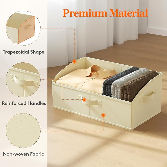 Lifewit Trapezoid Closet Storage Bin for Shelf, 6 Packs 23L, Beige | Non-woven Closet Organizer Baskets with Handles, Foldable Clothes Containers Boxes for Clothing, Book, Purse, Extra Large