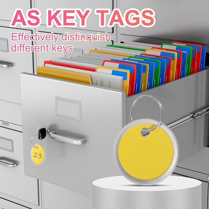 PATIKIL 1.2 Inch Metal Rim Key Tags 25 Pack Blank Round Paper Tags Bulk Writable Keychain Identifiers with Split Rings for Car Door Drawer Key Luggage Pet, Yellow