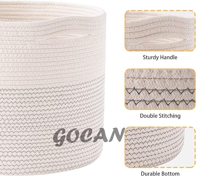 Cotton Rope Woven Laundry Basket 22"X 22"X 14" with handles(Beige) XXXL | Hand-woven, ideal for storing blankets and cushions in the living room, and clothes for household storage.