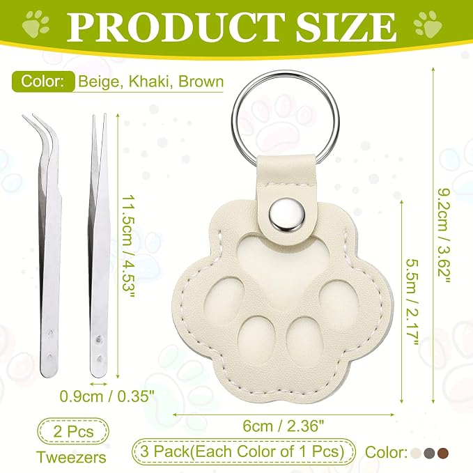 Dog Fur Storage Keychain, Pet Fur Keepsake Keyrings, Paw Shaped, Pet Hair Keepsake Keychains with Tweezers