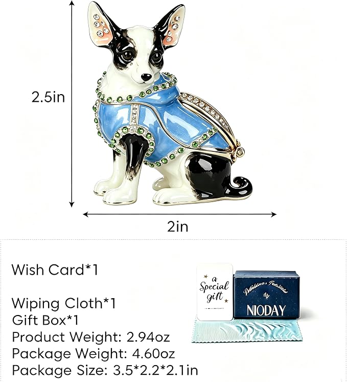 Hand Painted Enamel Chihuahua Trinket Box, Hinged Metal Vintage Jewelry Treasure Organizer