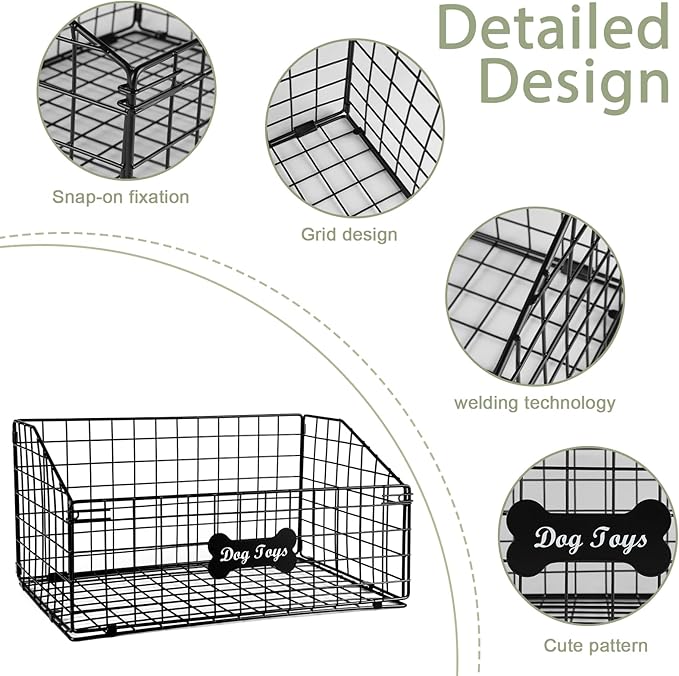 Geyecete Toy box for dogs large Dog Toy organizer Pet wire folding basket DOG TOY container dog toy box-Chew-Proof Dog Food Toy Storage-Black