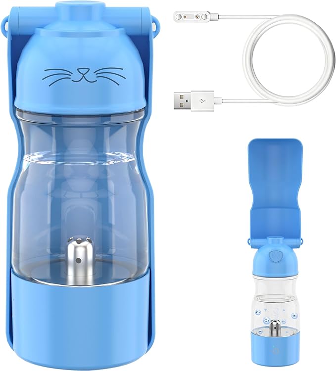 Amerisun Portable Dog Water Bottle with Ozone Purification - Active Oxygen Puppy Water Bowl & Dispenser for Travel, Improves Taste and Boosts Immunity for Pet Health Care Water Bottle (Blue)