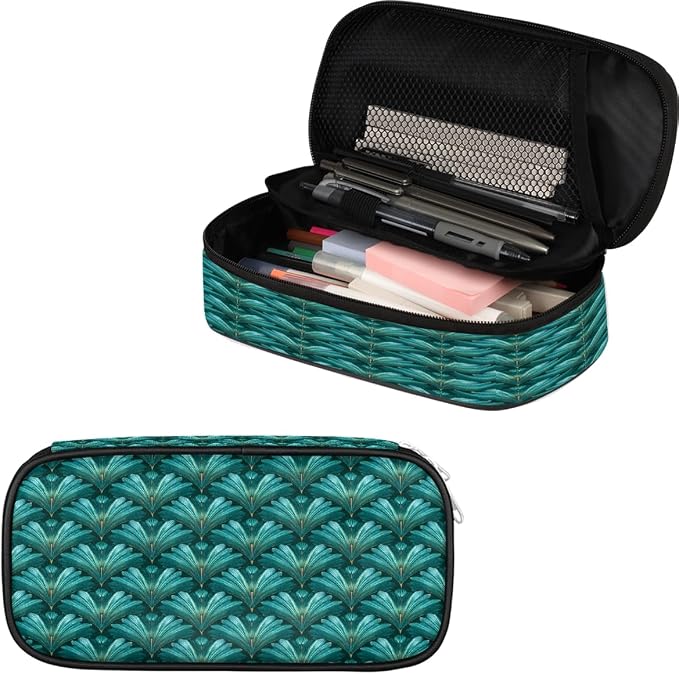 Pencil Case Large Capacity Pencil Bag Teal Blue Shells Pattern Pouch Box Organizer Pen Case, School Supplies for Teen Adult