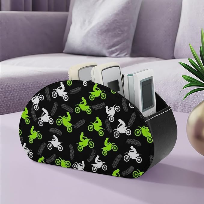 TV Remote Control Holders Dirt Bike Motorcycle Office Desktop Storage Cup | 5 Compartments, Pu Leather, Dirt Bike Motorcycle, Media Controllers Supplies Makeup Brush