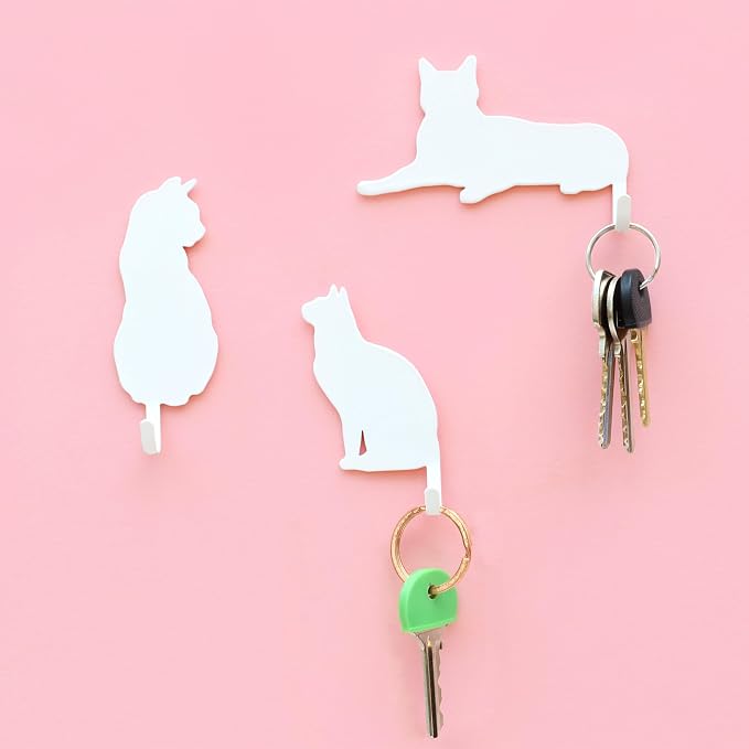 Suck UK Cat Hooks - Cat Keyholders - Novelty Gift for Pet Lovers - Decorative Metal Hangers for Keys Leashes Towels Pet Collars & Small Items - Multi Use Home Decor & Wall Hook Key Holder Organizer