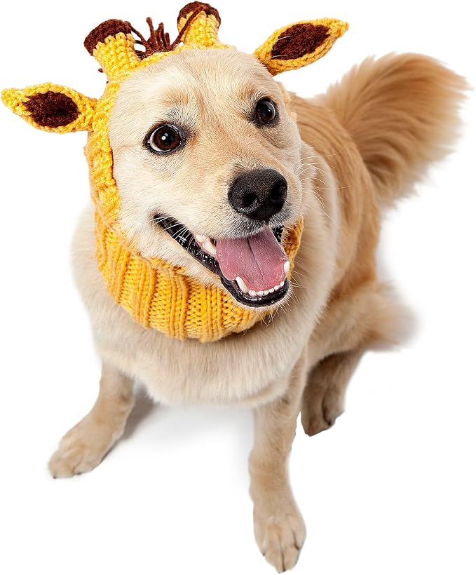 Zoo Snoods Giraffe Costume - Knit Dog Snood Ear Wrap for Pets, Warm Neck Cover for Halloween and Winter (Medium)