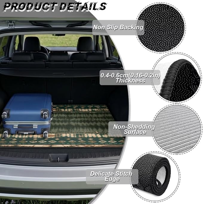 Howilath Dark Green Tie Dye Aztec Car Trunk Mat Universal Rear Trunk Protector Non-Slip & Dustproof Rear Trunk Protection for Daily & Outdoor Use
