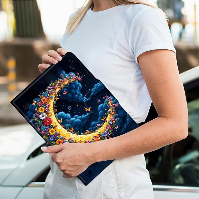 Rotating Handle Case for Samsung Galaxy Tab S10 Plus 2024/S9 FE+/S9 Plus 12.4 Inch 2023, 360 Degree Swivel Kickstand with Magnetic Closure Leather Protective Cover, Dark Clouds Moon