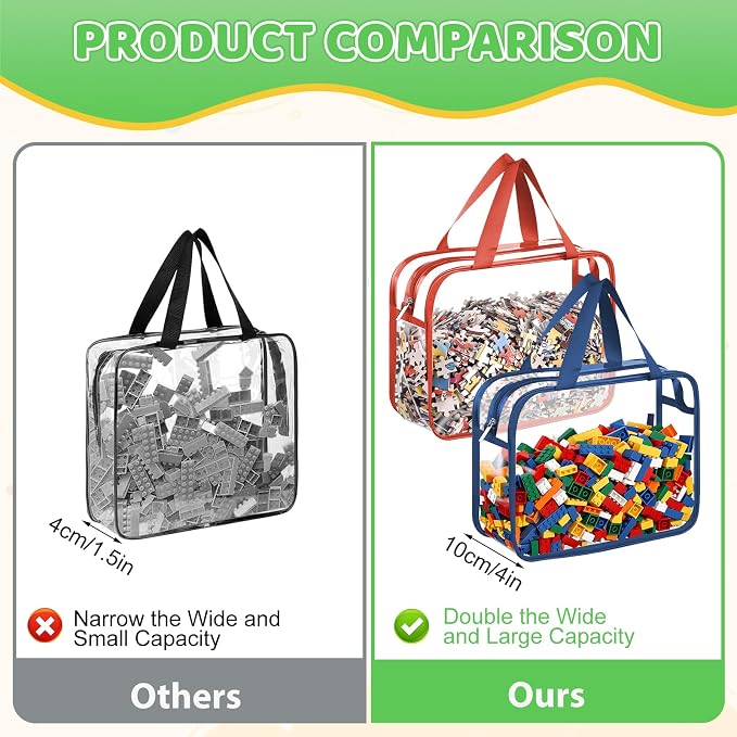 Toy Storage Bags 4 Pack, Clear PVC Toy Organizers, Colorful | Waterproof PVC, Large 30 x 10 x 22 CM Size, Label-Ready, For Toys, Books, Puzzles, Classroom and Travel