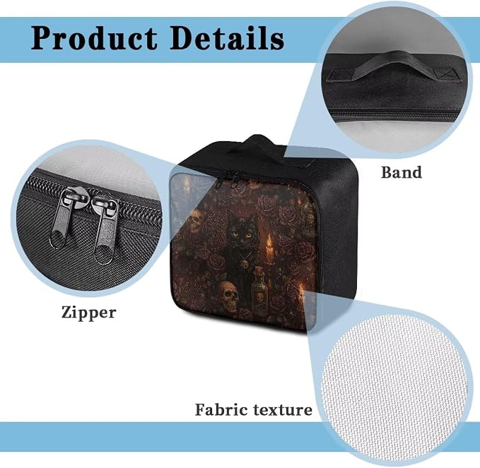 Gothic Empty First Aid Bag Black Cat Skull Empty First Aid Bag Medical Bag Empty Large Capacity for Home Office and Travel Use Lightweight Washable Soft Fabric
