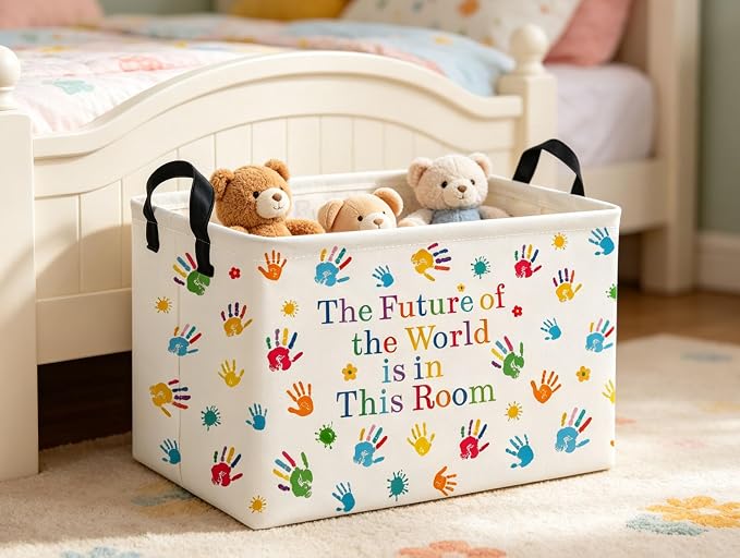 Rectangle Kids Baskets Book Basket Cute Storage Bin Organizer Boys Box for Room Decor Gift Basket(Handprint)