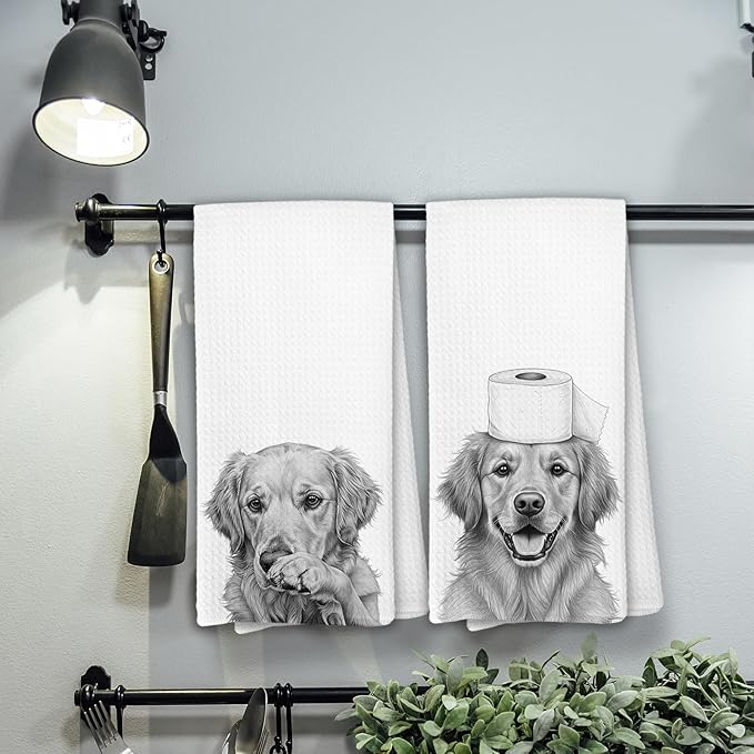 Golden Retriever Dog Bathroom Towels - Funny Black and White Dog Pet Bathroom Hand Towels - Golden Retriever Gifts for Women,