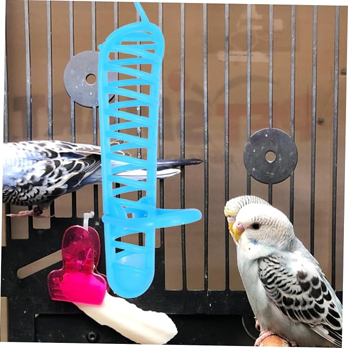 Toyvian Parrot Food Rack Durable Hanging Fruits Feeding Device with Safety Lock Easy to Install Stand Rack for Parrots and Birds Blue