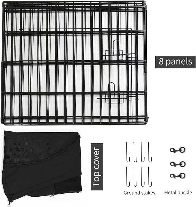 PETIME Foldable Metal Dog Exercise Pen/Pet Puppy Playpen Kennels Yard Fence Indoor/Outdoor 8 Panel 24" W x 36" H with Top Cover