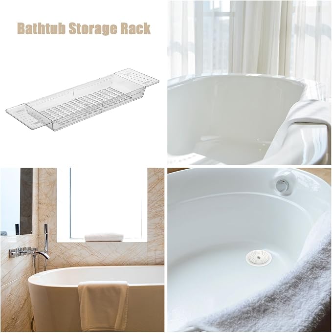Expandable Bathtub Caddy Pet Rectangular Bath Tray | Foldable Soap Dish Design, Nonslip Storage Surface, Lightweight Organizer for Shower and Travel Use