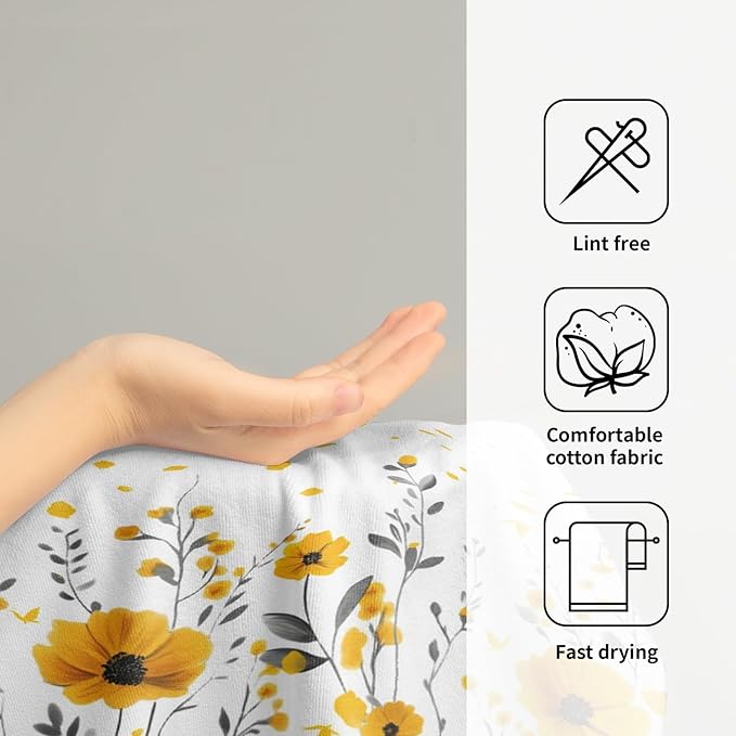 Giwawa Yellow Floral Hand Towels Set of 2 Daisy Flower Fingertip Towel Soft Absorbent Bath Towel Kitchen Dish Towel Home Bathroom Decorations