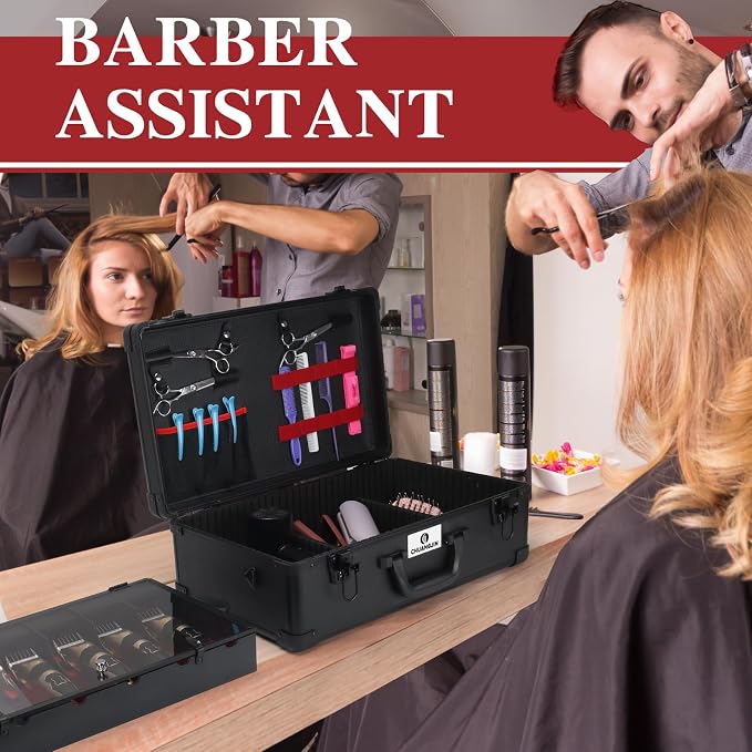 Large Barber Carrying Case, Hairdresser Tool Box Organizer Traveling Case, Portable Travel Barber Suitcase for Hair Stylist Pet Groomer Beauty Salon Makeup Artist