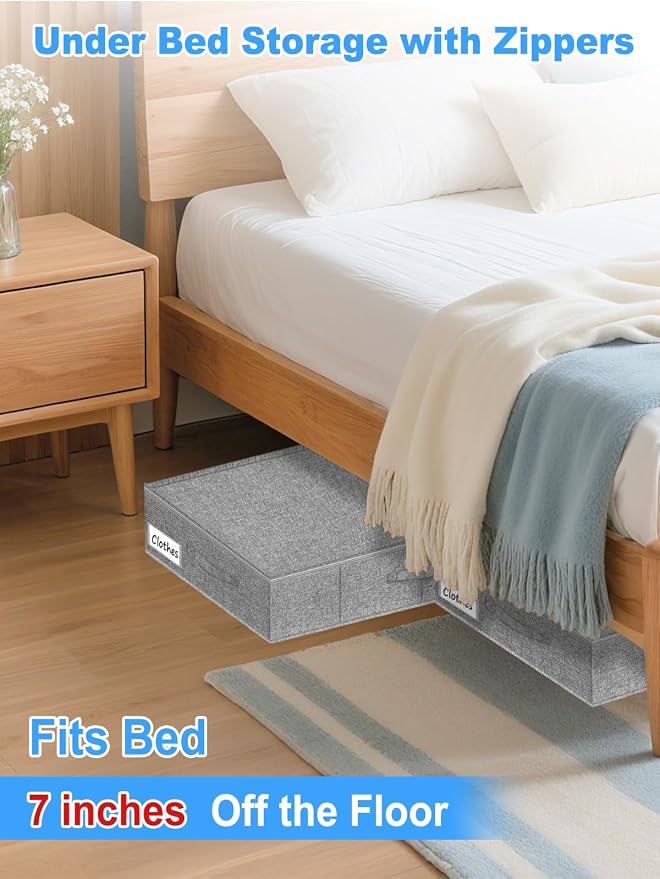 6.7-Inch Under Bed Storage Bin with Zipper Lid, Rigid Sides,2 Pack, Gray | Zipped Lid, Rigid Sides & Bottom, Large Clothes Organizer Box, Off-season Storage, Bedrooms, Closet Organization