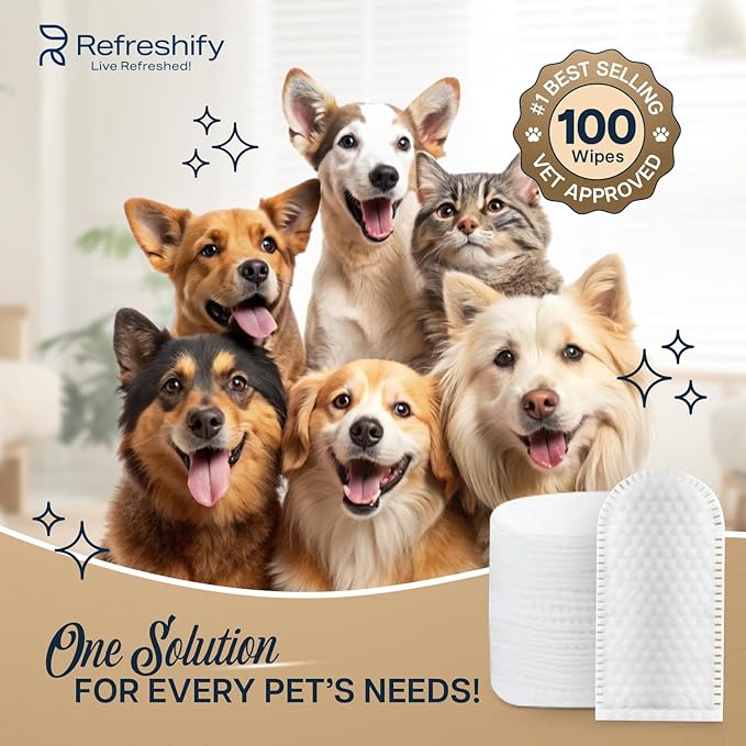 REFRESHIFY Dog Ear Wipes - 100 Value Pack - Mint Ear Wipes for Dogs, Vet Formulated Pet Ear Wipes for Dogs & Cats – Effective Dog Ear Cleaner for Itch Relief, Wax & Odor