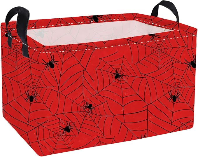 Essme Rectangular Spider Basket,Kids Storage Bins Organizer with Handles for Farm Room Decor, Gift Basket,Shelf Basket.(Red Spider)