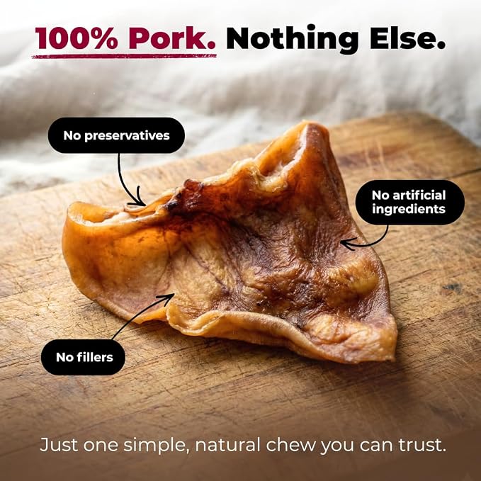 Best Pet Supplies GigaBite Whole Pig Ears for Dogs - 12 Count | Single Ingredient, All Natural, Supports Dental Health, Perfect for Training, Slow Roasted Chews