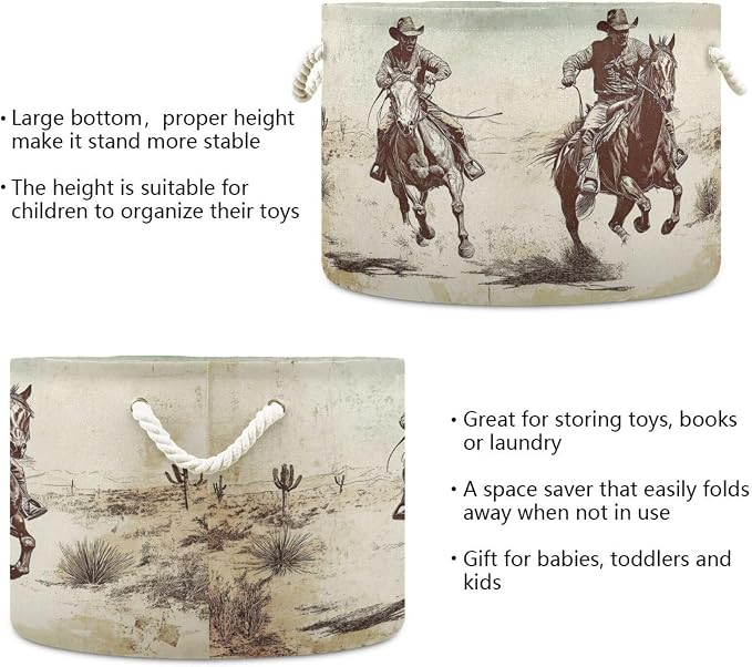 DOMIKING Large Storage Basket for Toys Horse Cowboy Beige Storage Bin Box Kids Laundry Hamper for Laundry Hamper Kid's Room Baby & Dog Toy