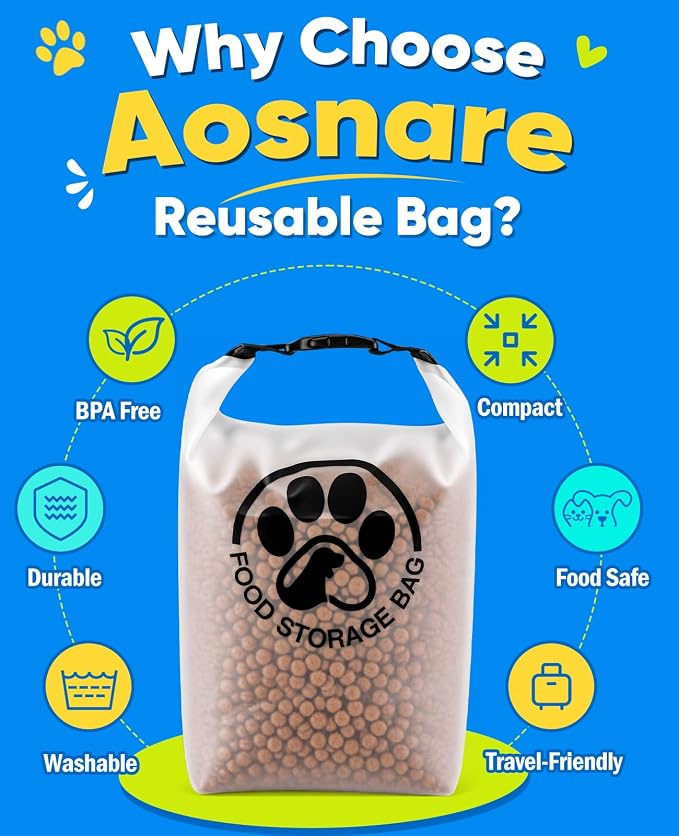 Pet Food Storage Bag for Travel - Transparent Leak-Proof Dog Food Container with Roll-Top Closure, Keeps Kibble Fresh for Camping Trip, Dog Boarding, Weekend Getaways (14 Cups)