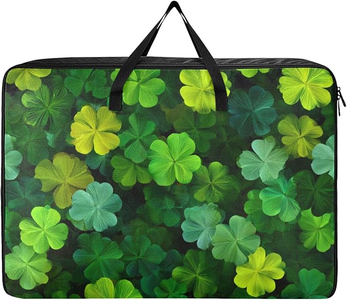 Comforter Storage Bags Large Folding Blanket Organizer Bag with Strong Handles Clear Window Closet Storage Containers for Clothes King Queen Pillows Bedding Quilt Duvet St Patrick Clovers Green