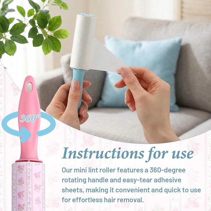 Zhehao 40 Pcs Mini Lint Rollers for Pet Hair Travel Size Clothes Sticky Lint Removers Blue Pink Roller Hair Removal Tools for Dog, Cat, Furniture, Travelers, Pet Owners