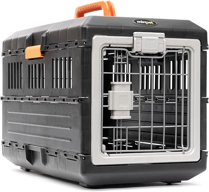 Collapsible Pet Carrier for Small Cats & Dogs, 21.5"L x 12"W x 14"H | Hard-Sided Crate Walls, 360-Degree Ventilation, Tool-Free Snap Assembly, Folds Flat to 5.5 In, for Travel & Storage