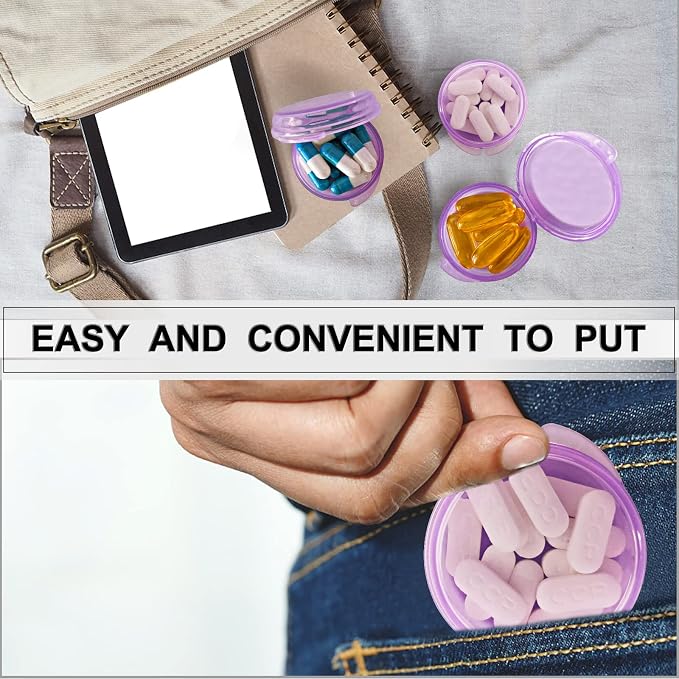 UHOUSE Small Pill Box (3 Pack), Daily Mini Pill Organizer Portable for Purse Pocket,Travel Pill Case Medicine Storage Container Earplug Case (Purple)