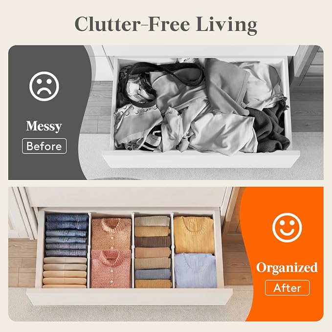 Lifewit 6" Tall Drawer Dividers, Adjustable Deep Drawer Organizer Clothes | 9 Pack 11.5"-18.5" Expandable White Plastic Separators for Dresser, Kitchen, Cabinet, Closet, Office Organization & Storage