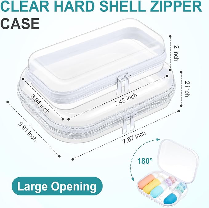 Ceenna 2 Pcs Clear Zipper Case Hard Shell Pouches,Medium + Slim Long Set | Multiple Sizes Plastic Makeup Bags Pencil Case Organizer Diaper Bag Pouches Clear Travel Toiletry Bag for Women