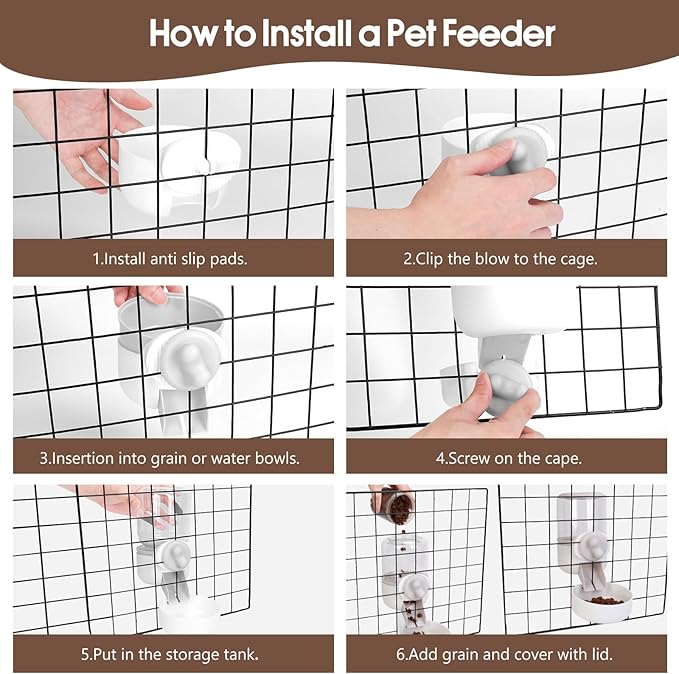 Rabbit Water Dispenser 35oz, Hanging Automatic Pet Feeder for Cage, Auto Gravity Cat Food Bowl Water Bottle Small Animal Feeding Accessories for Puppy Kitten Bunny Hedgehog Ferret Guinea Pig (Gray)