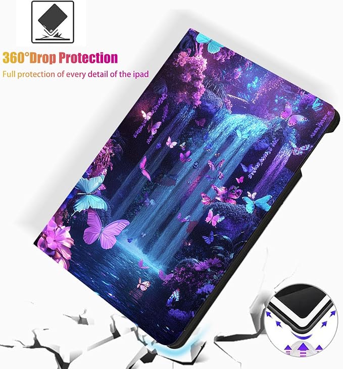 for Microsoft Surface Pro X/Pro X Plus-13 2019/2020/2021/2024 Tablet Case,Auto Wake/Sleep,Adjustable Stand Protective Cover - Dream Butterfly Waterfall