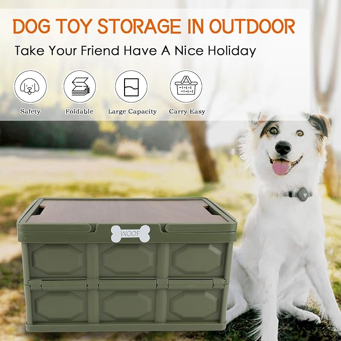 Morezi Outdoor Dog Toy bin chew Proof Box Storage in Plastic Foldable Designed Dog Stuff Organizer Great for pet Food organizing Toys leashes Clothing in Outside Green