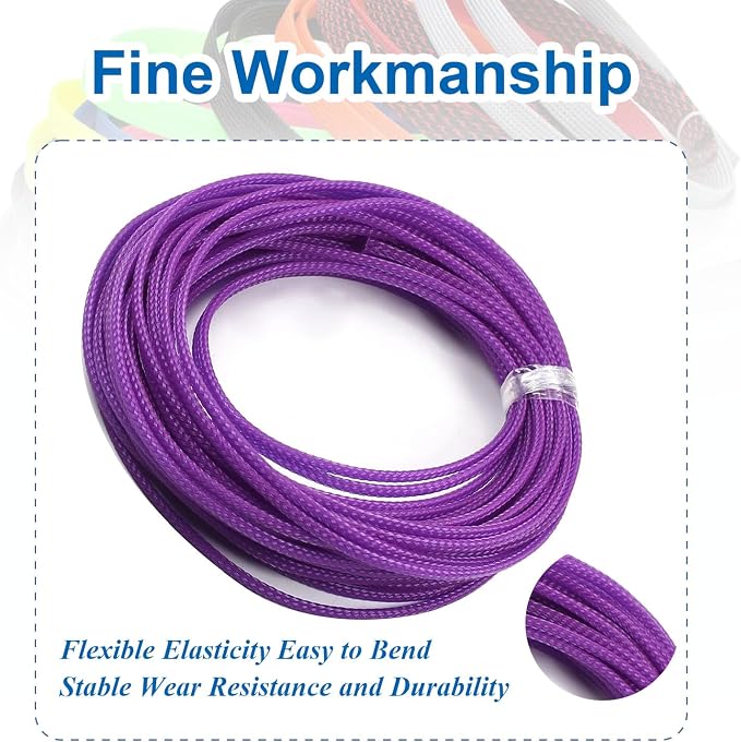 Heyiarbeit 10m/32.8ft PET Expandable Braid Cable Sleeving Flexible Wire Mesh Sleeve Purple 3mm