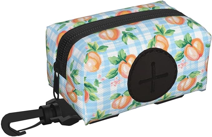 Watercolor Peach Plaid Pet Waste Bag Dispenser 0.2L | Portable Dog Poop Holder Waste Bag With Zipper Park Doggy Walking Accessory