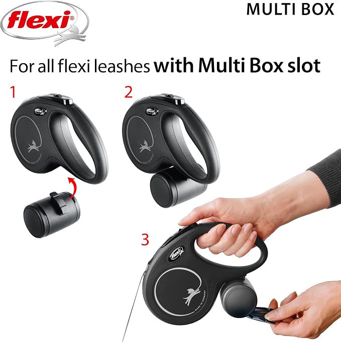 FLEXI Multi Box – Add on Retractable Leashes,Poop Bag Dispenser,Dog Treat Holder for Training,Multipurpose Box,Black,(Pack of 8)
