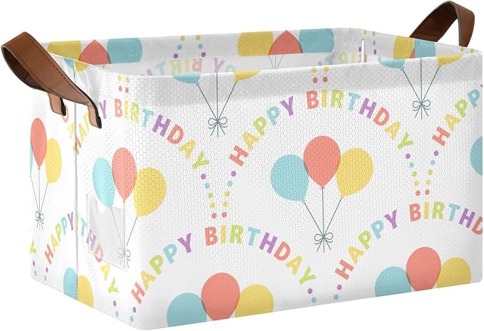 Happy Birthday Quoted Balloon Storage Basket Foldable Cube Storage Bins with Handles&Label Collapsible Organizer Box Bin Large Rectangle Decorative Baskets for Shelves Home Living Room Closet