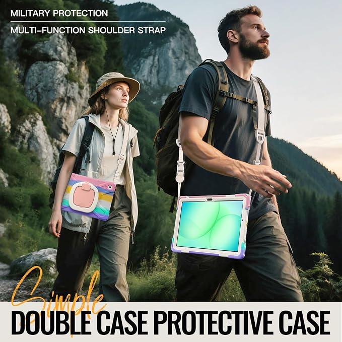 Rugged Protective Case Compatible with Samsung Galaxy Tab A11 Plus/A11 + 11" 2023 SM-X230, Military-Grade Shockproof Cover with 360° Rotating Stand & Built-in Screen Protector (C Pink)
