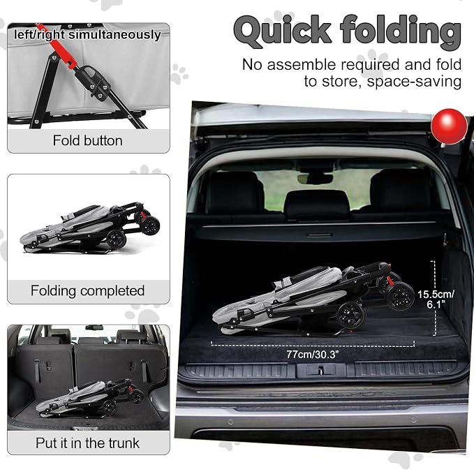 4 Wheels Pet Stroller,Dog and Cat Foldable Strollers, Removable Carrier, Breathable Mesh Canopy, Storage Basket and Cup Holder, Lightweight Travel Carrier, Pet Carrying Cart for Walks Outings Shoppin