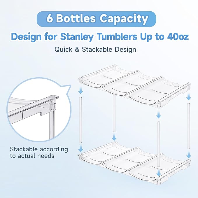 spospo Stackable Water Bottle Organizer for Stanley 40 oz Tumbler | Water Bottle Holder for Cabinet, Pantry Kitchen Organizers and Storage for Stanley Cup Accessories, Tumbler Organizer, 2 Pack